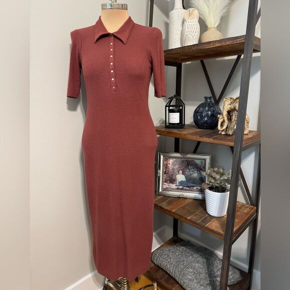 Nation LTD - Dionne Collared Snap Dress Rust Color Women’s SIZE MED - Picture 3 of 14